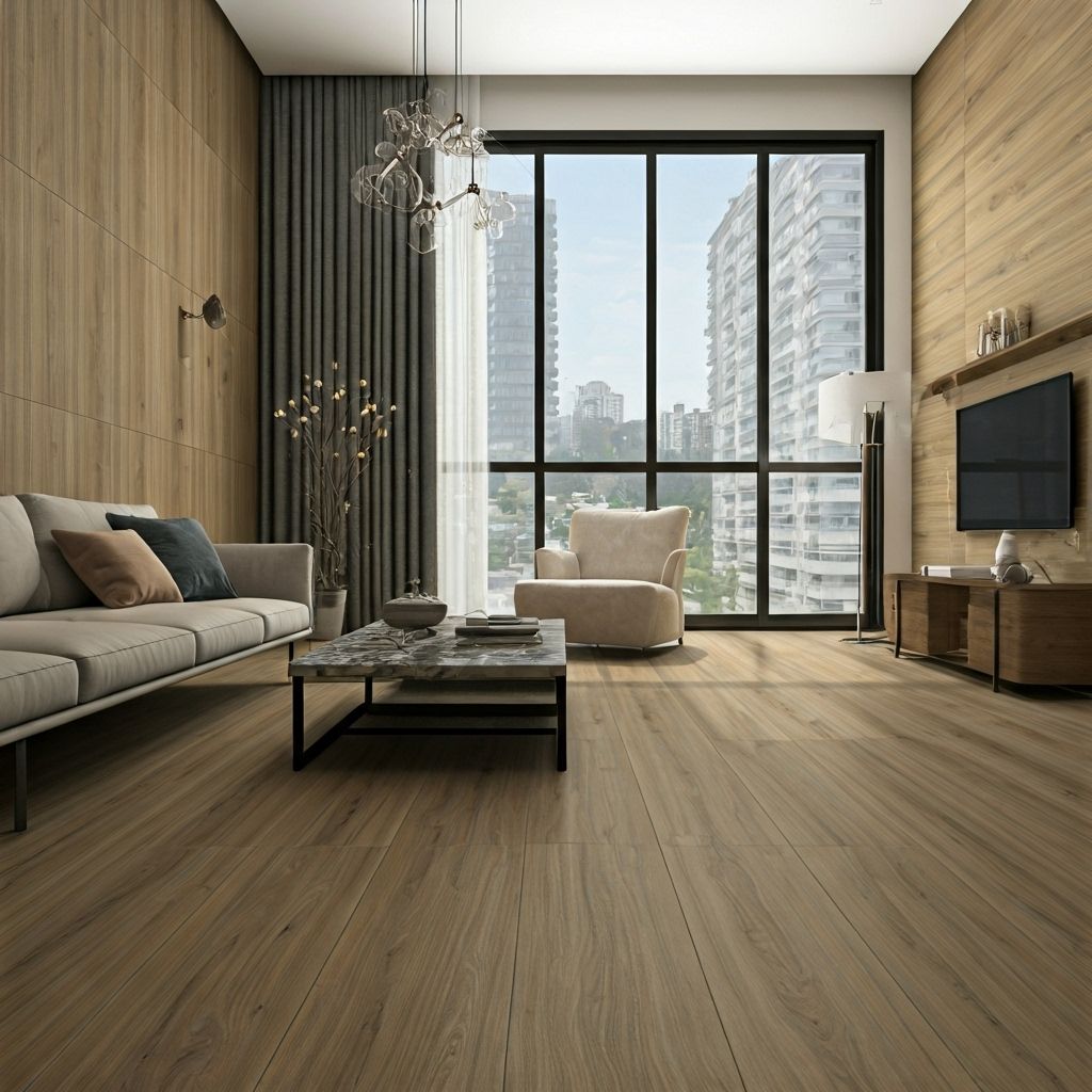 Sala de Estar com Porcelanato Madeirado